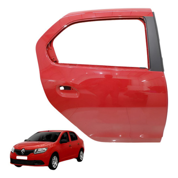 Porta Traseira Direita Renault Logan 2015 2018 1.0 3cc Direito Vermelho