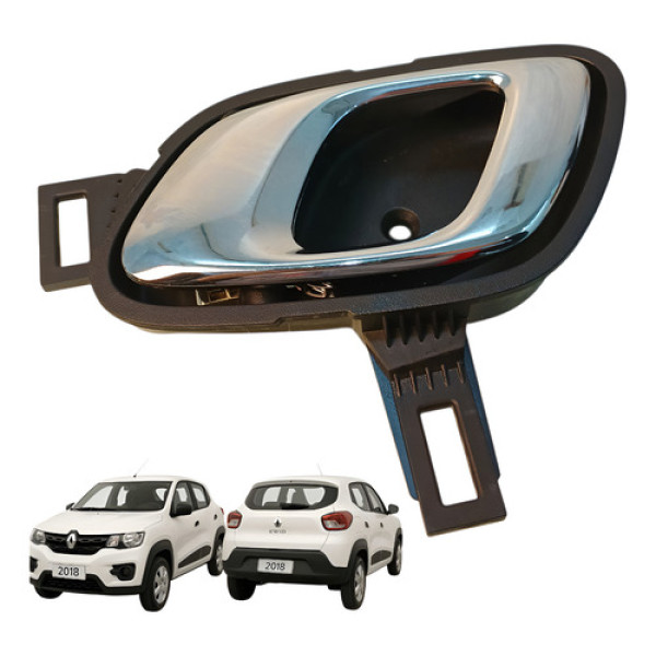 Maçaneta Interna Dianteira Esquerda Renault Kwid 2017 2022 Cromado Dianteira